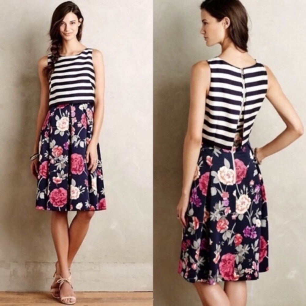 Moulinette Soeurs Split Stripe Floral Dress